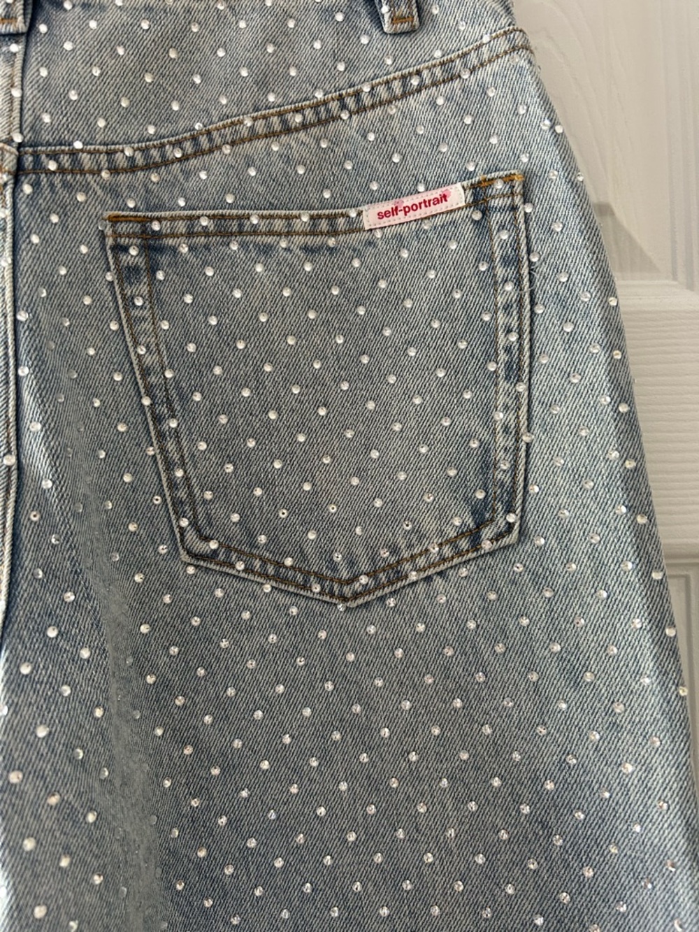 Self-Portrait Pale Blue Rhinestone Jeans - Picture 3 of 9